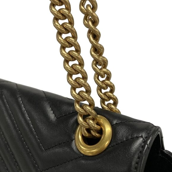Auth GUCCI GG Marmont Quilting Small Shoulder Bag  Black Leather - Picture 7 of 16